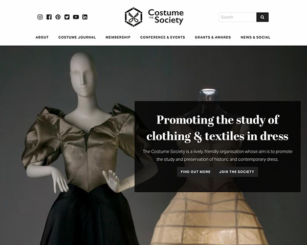 Web design and development for The Costume Society