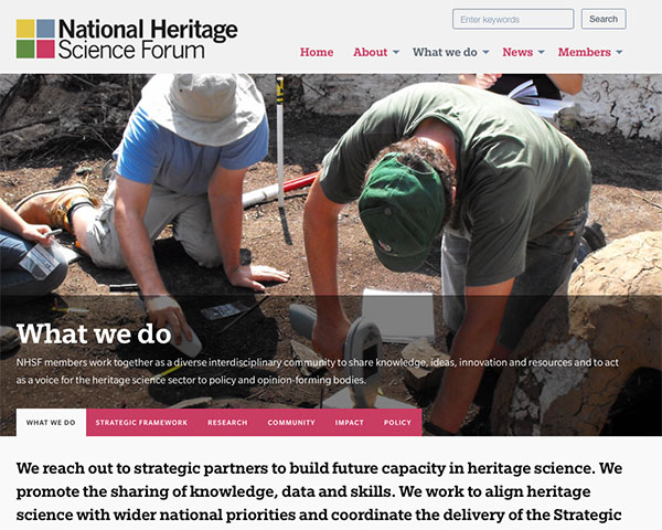 Web design and development for National Heritage Science Forum
