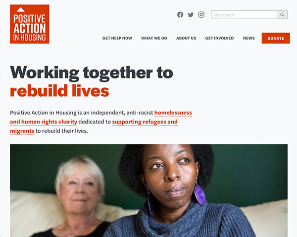 Web design and development for Positive Action in Housing